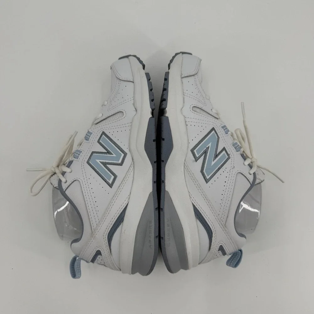 New Balance 608v5 White Blue Leather Training Shoes WX608WB5 Womens 7.5 Narrow